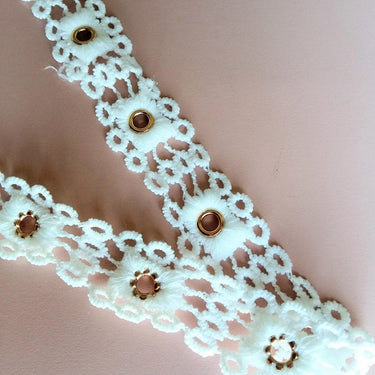 White Embroidered Belt Cotton Trim, White Trim, Approx. 25mm wide
